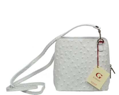 Malá bílá kožená kabelka přes rameno Grana Bianca Struzzo